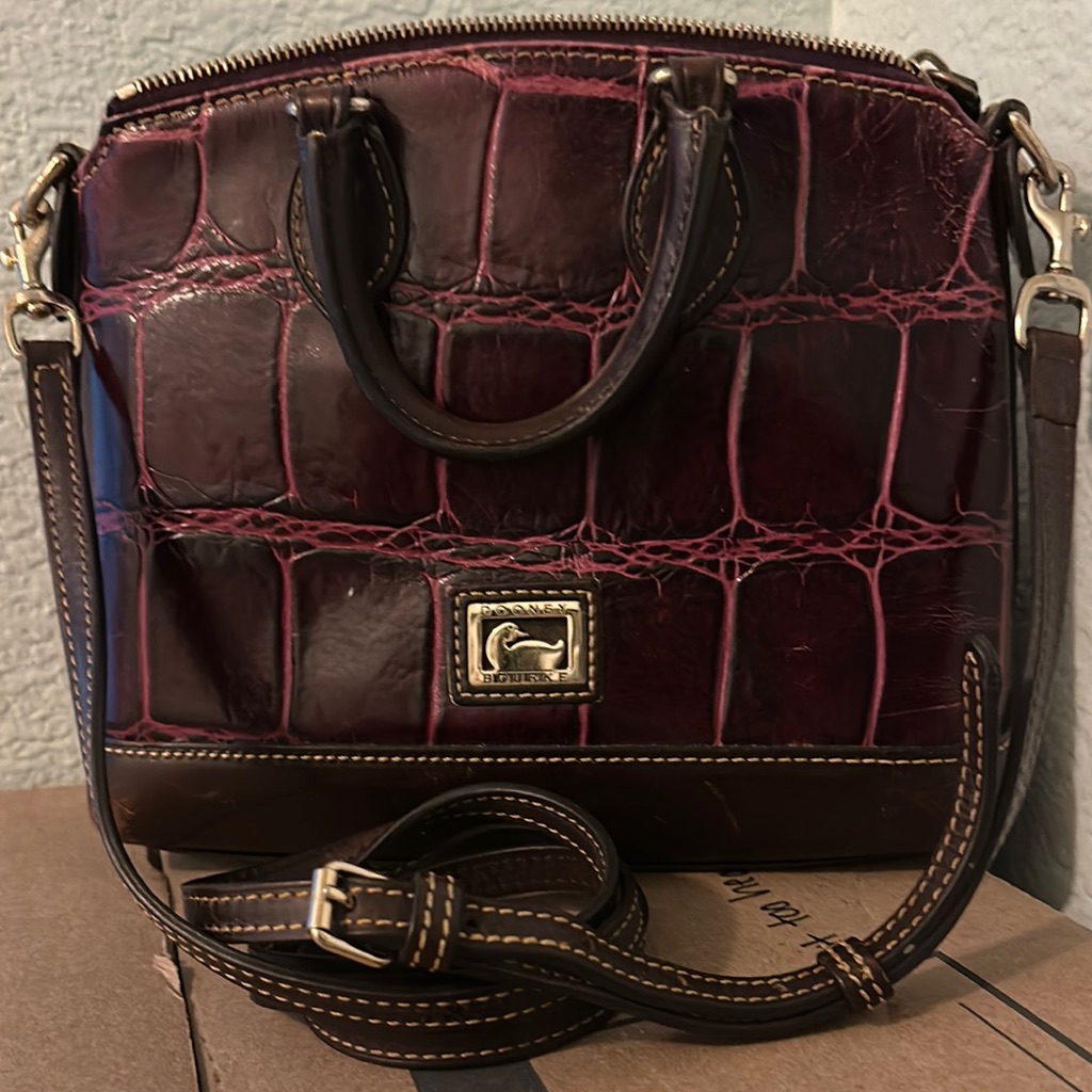 Dooney & Bourke Red And Brown Crossbody Bag With Croc-Embossed Leather
